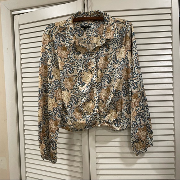 DREW Paisley Button-Down Shirt in Cream and Brown - Picture 1 of 6